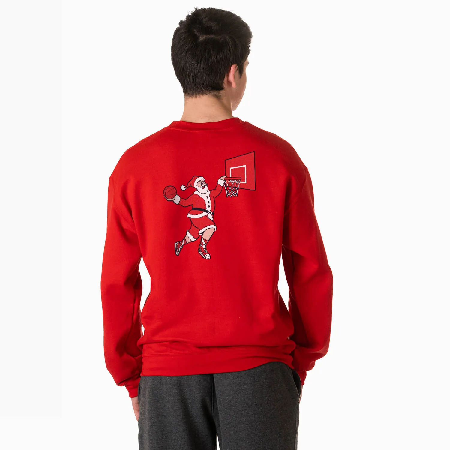 Basketball Crewneck Sweatshirt - Slam Dunk Santa (Back Design) 